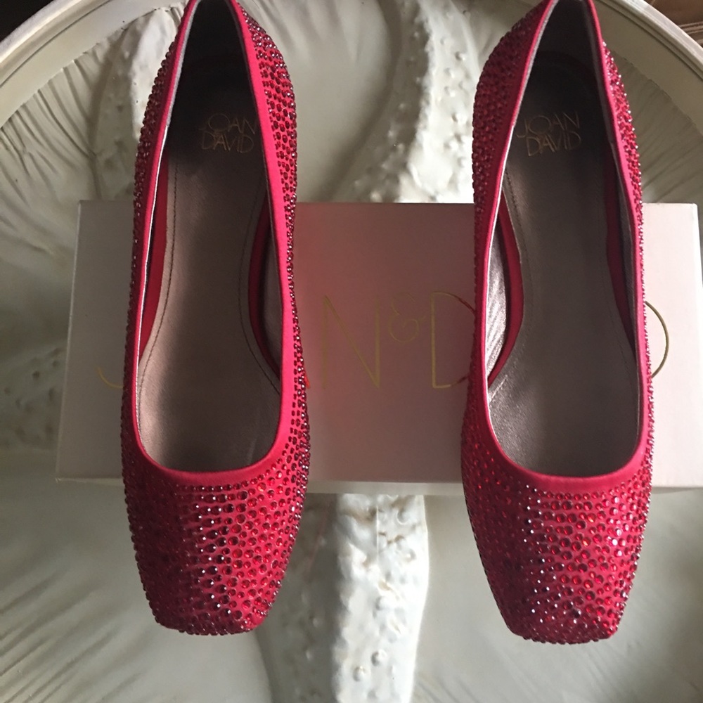 JOAN & DAVID Red Satin Flats w/Rhinestones. 9M.